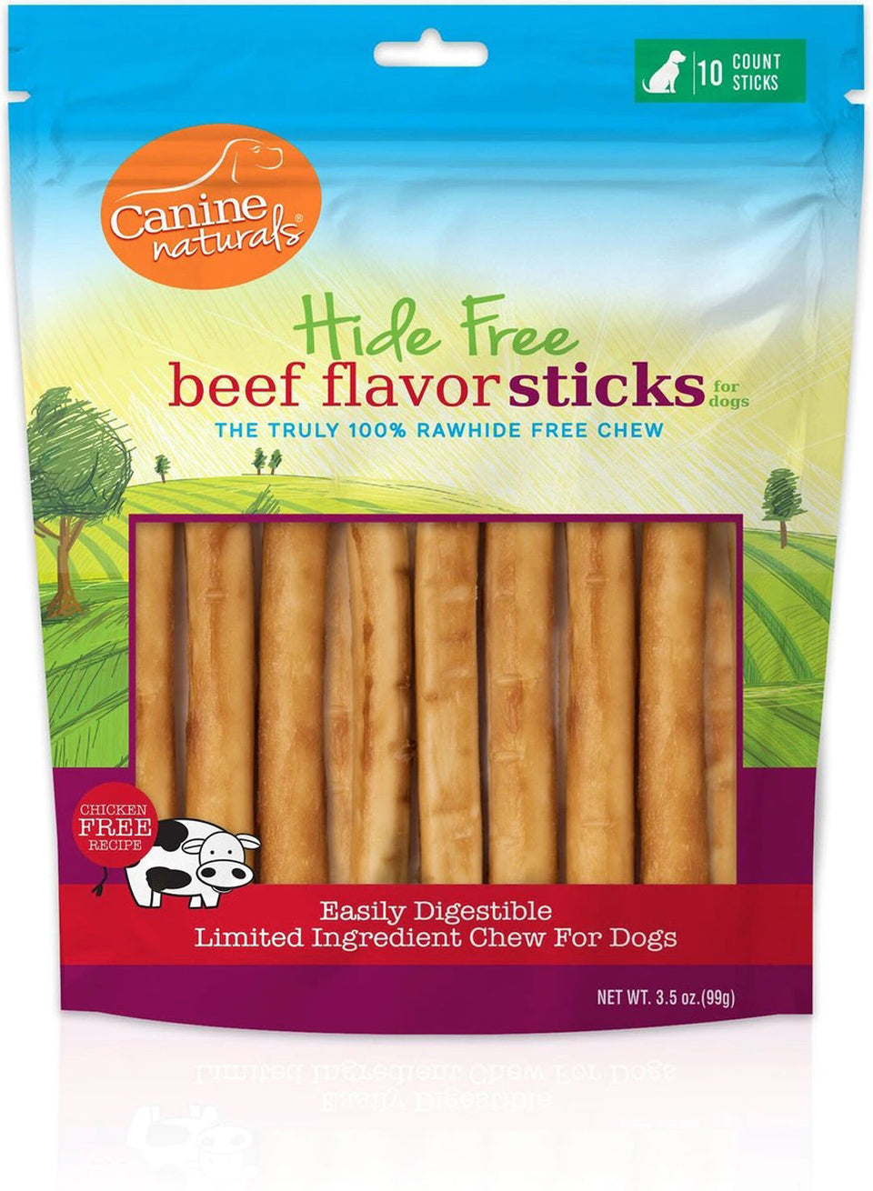 Canine Natural Hide Free 5 in Beef Stick - Rawhide Alternative, 10-Count