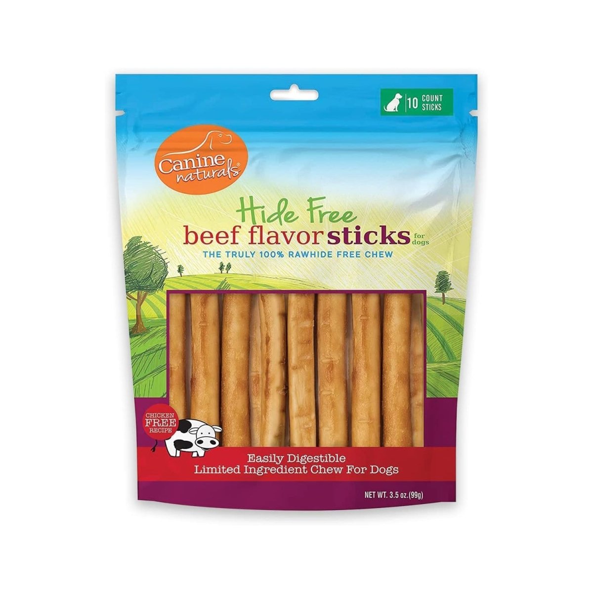 Canine Natural Hide Free 5" Beef Stick – Rawhide Alternative | 10 Pack - Pets Perfect