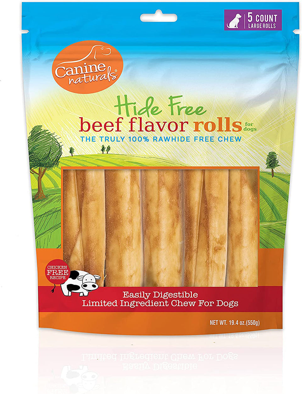 Canine Natural Hide Free 7 in Beef Large Roll, 5-Count