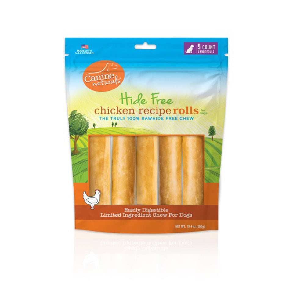Canine Natural Hide Free 7 in Chicken Large Roll, 5-Count