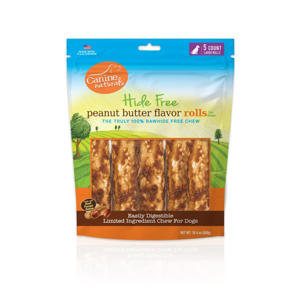 Canine Natural Hide Free 7 in Peanut Butter Large Roll, 5-Count