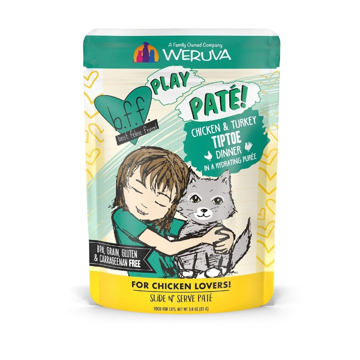 BFF Cat Play Chicken and Turkey Tiptoe Dinner 3oz. Pouch (Case of 12) - Pets Perfect