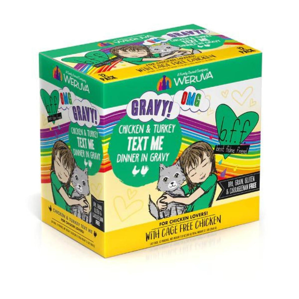 BFF Cat OMG Chicken and Turkey Text Me Dinner in Gravy 2.8 oz. Pouch 12 ct