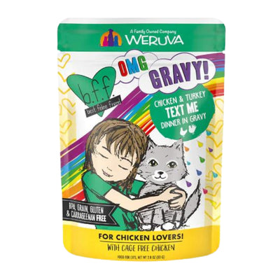BFF Cat OMG Chicken and Turkey Text Me Dinner in Gravy 2.8 oz. Pouch 12 ct