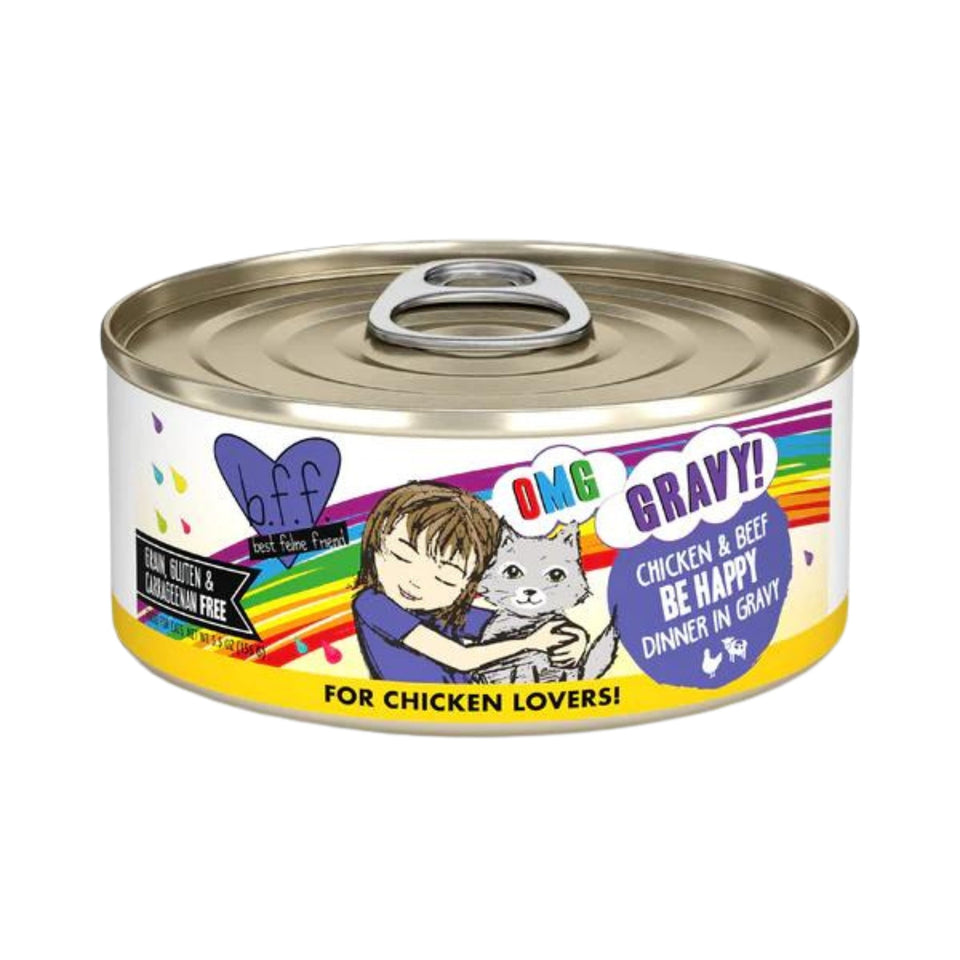 BFF Cat Omg Chicken and Beef Be Happy Dinner in Gravy 5.5 oz. 8 ct