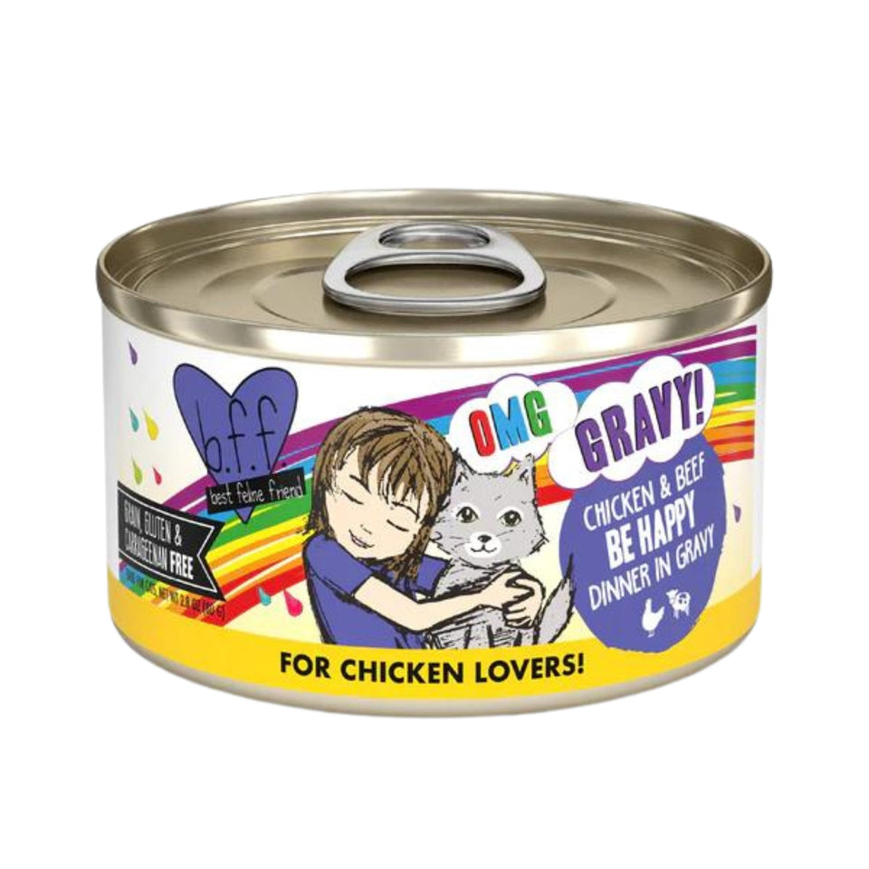 BFF Cat Omg Chicken and Beef Be Happy Dinner in Gravy 2.8 oz. 12 ct