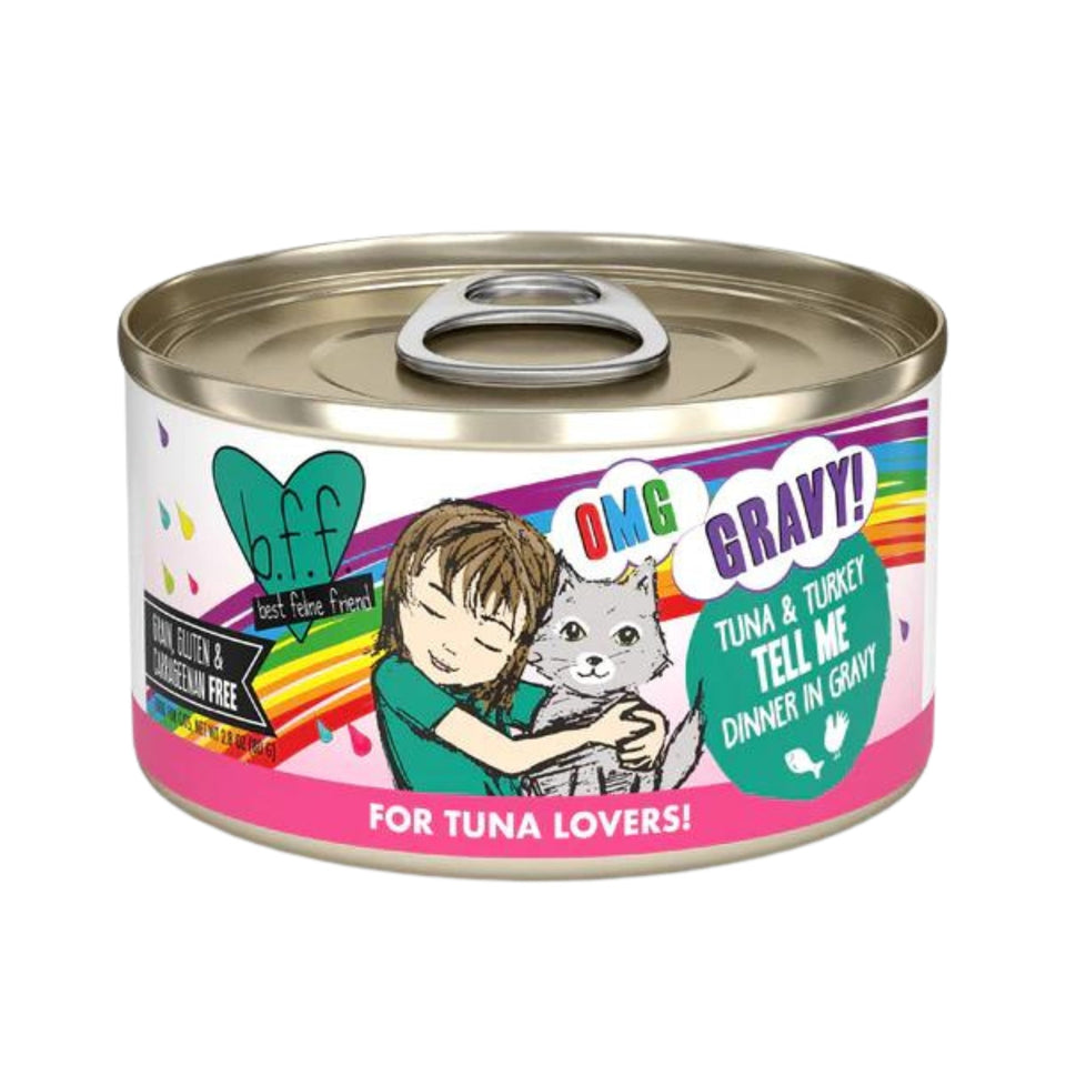BFF Grain-Free Tuna & Turkey Wet Cat Food in Gravy, 2.8 oz, 12 ct