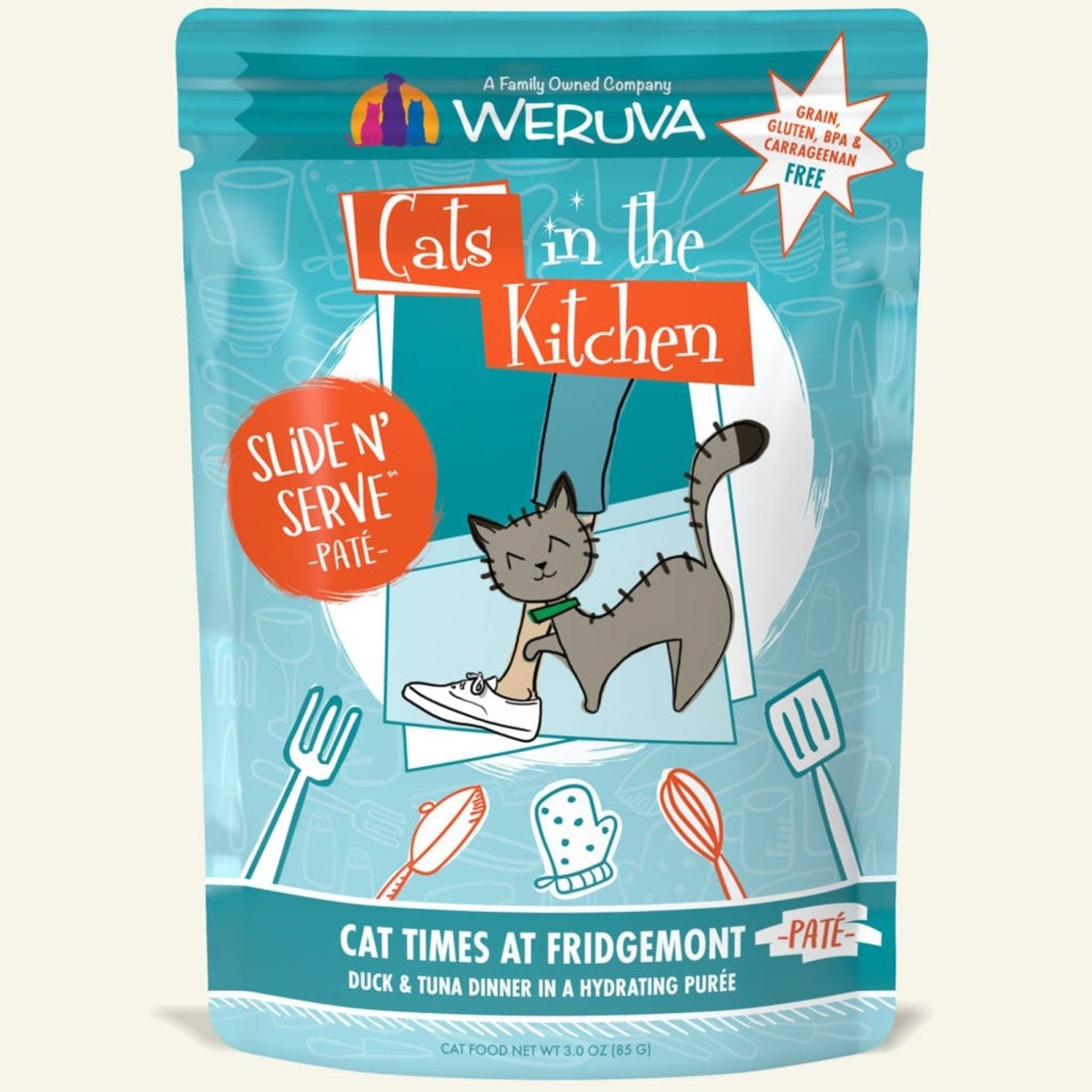 Cats In The Kitchen Slide N Serve Cat Times at Fridgemont Duck and Tuna Dinner 3oz. Pouch (Case of 12) - Pets Perfect