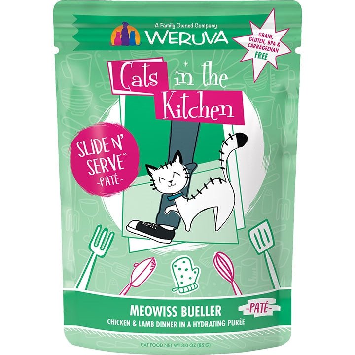 Cats In The Kitchen Slide N Serve Meowiss Bueller Chicken and Lamb Dinner 3oz. Pouch (Case of 12) - Pets Perfect