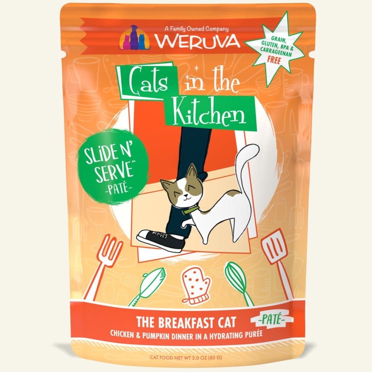Cats In The Kitchen Slide N Serve The Breakfast Cat Chicken and Pumpkin Dinner 3oz. Pouch (Case of 12) - Pets Perfect