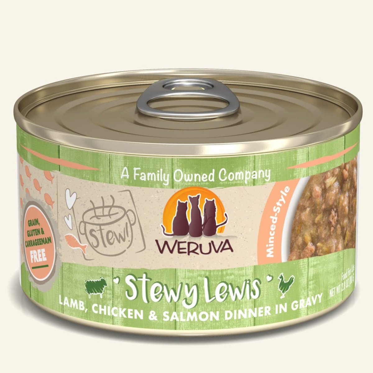 Weruva Cat Stewy Lewis Lamb; Chicken and Salmon Dinner in Gravy 2.8oz. (Case of 12) - Pets Perfect