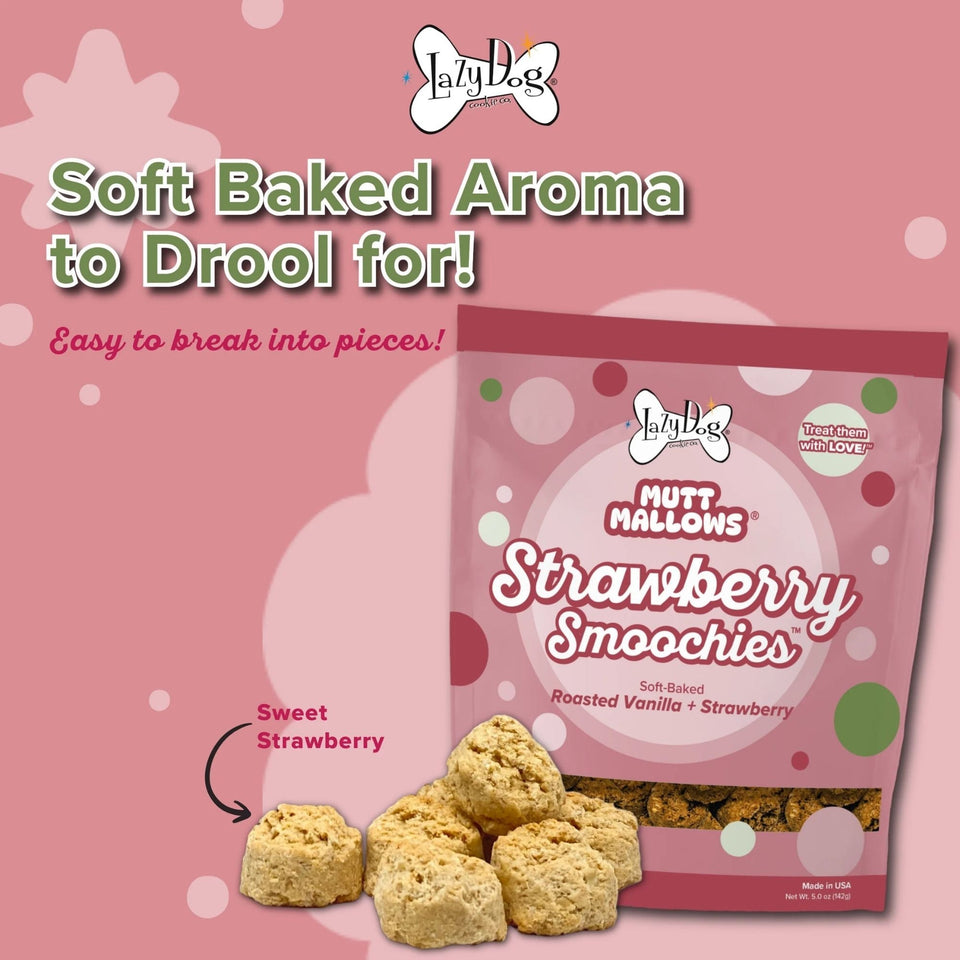 Lazy Dog Mutt Mallows Strawberry Smoochies Dog Treat 5oz. (Case of 3)