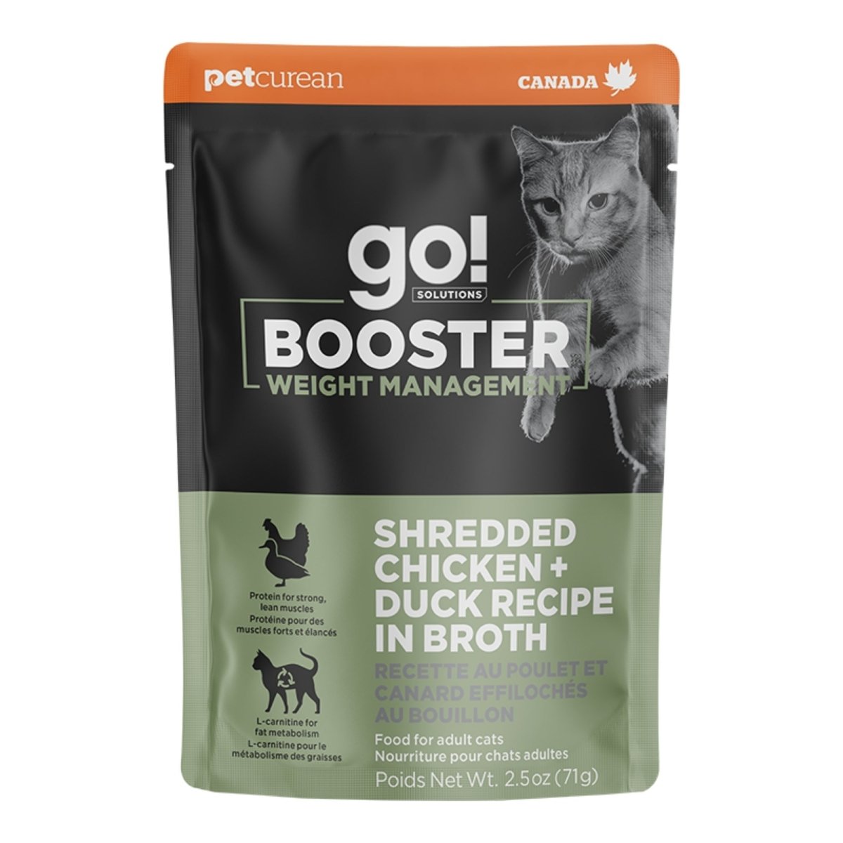 Go! Cat Booster Weight Management Shredded Chicken & Duck 2.5oz. (Case of 24) - Pets Perfect