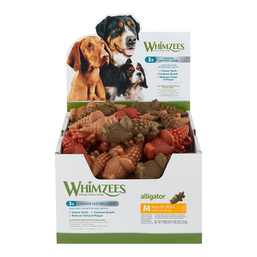 Whimzees Dog Alligator Medium 65 Count - Dog Treats Dental Chews