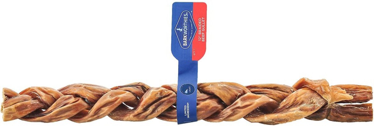 Barkworthies – Long - Lasting Braided Beef Gullet 12" Dog Chew | Case of 12 - Pets Perfect