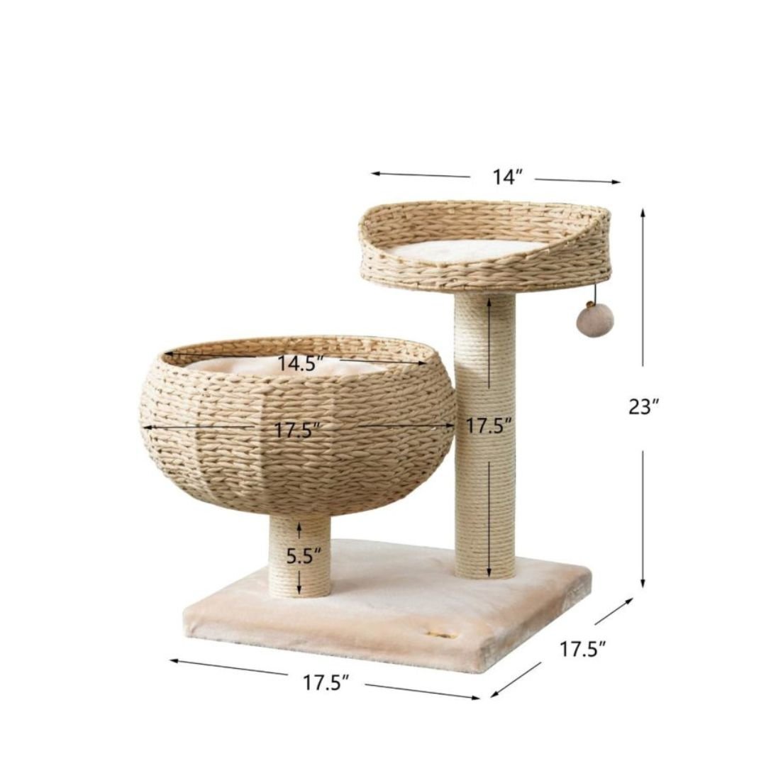 PetPals Cozy 2 - Level Cat Perch Tree Beige & Cream 23 in - Pets Perfect