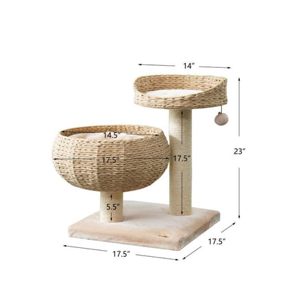 PetPals Cozy 2 - Level Cat Perch Tree Beige & Cream 23 in - Pets Perfect