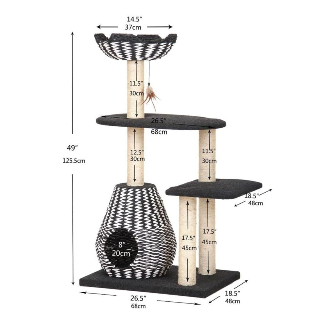 PetPals Ace Cat Tree Black & Tan 49 in - Pets Perfect