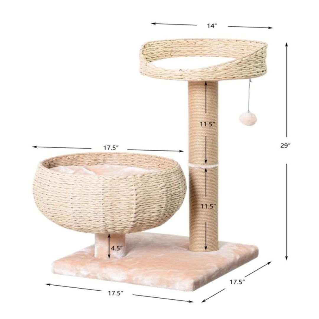PetPals Cozy V2 2 - Level Cat Tree Beige & Cream 29 in - Pets Perfect