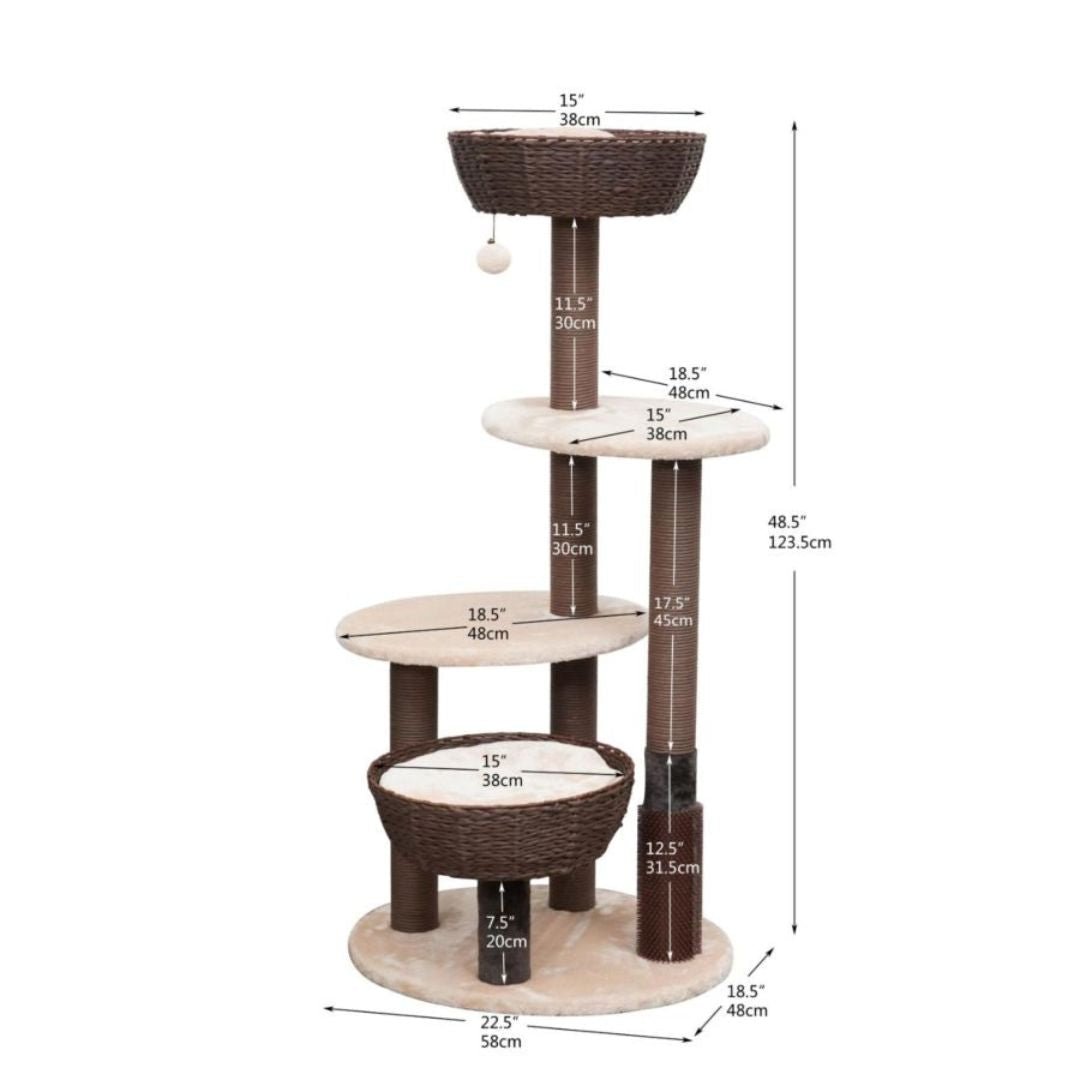 PetPals Pharoah 5 - Level Cat Tree Brown & Cream 48 in - Pets Perfect