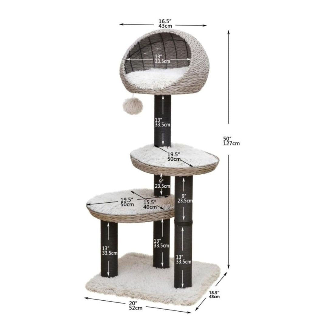 PetPals Tundra 3 - Level Cat Tree Ivory 50 in - Pets Perfect