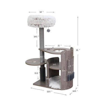 PetPals Cullen Mid - Century Modern Cat Tree Brown & Cream 40 in - Pets Perfect