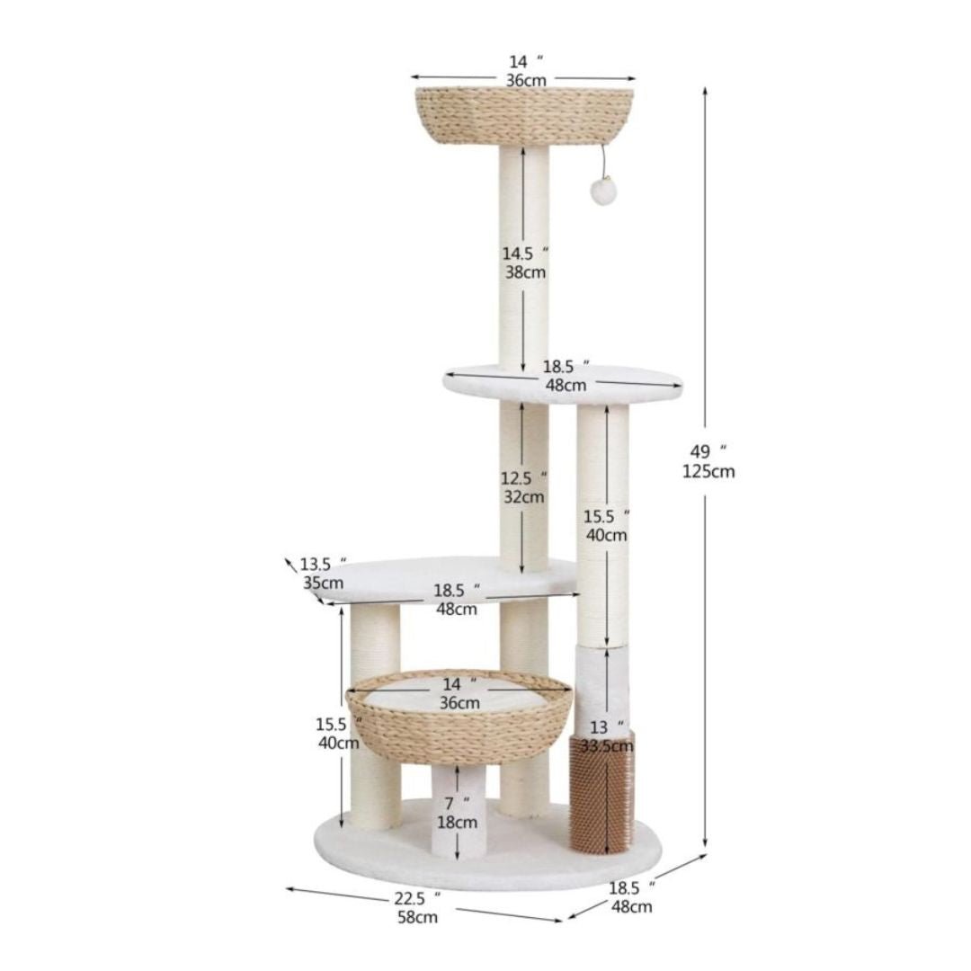 PetPals Pharoah 5 - Level Cat Tree Ivory 49 in - Pets Perfect