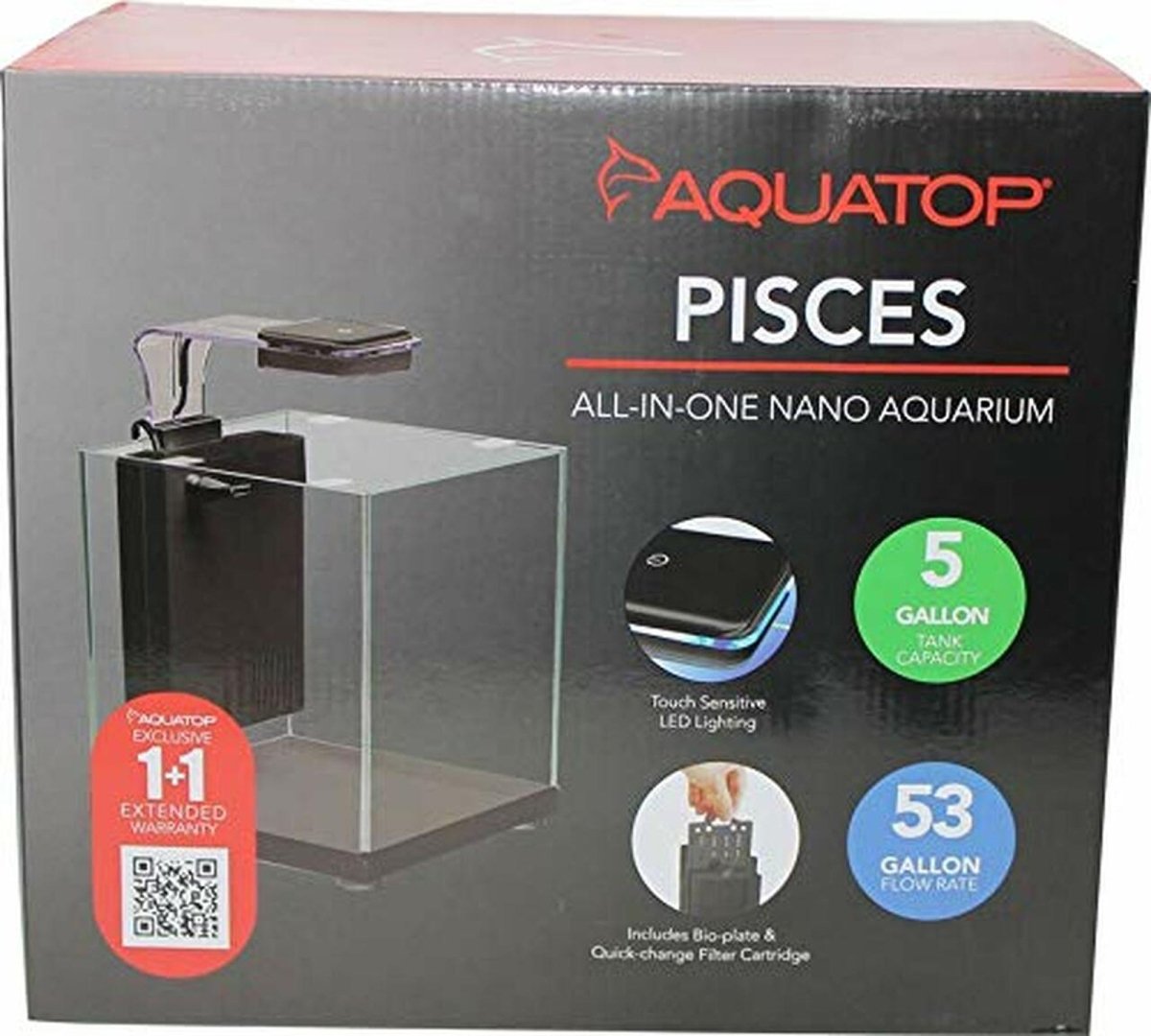 Aquatop PISCES Allinone Nano Cube Glass Aquarium Kit Black, Clear, 1ea/5 gal - Pets Perfect
