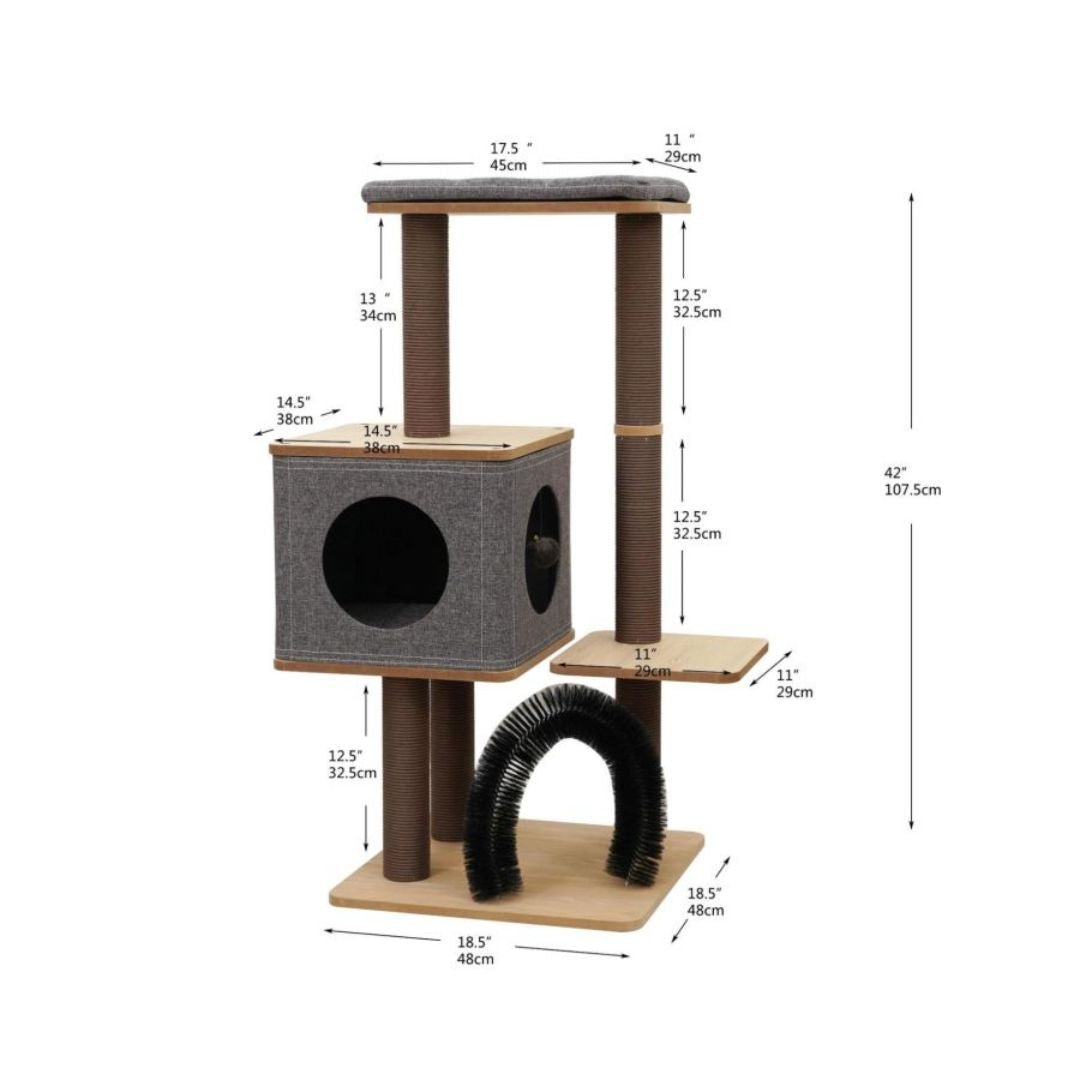 PetPals Elevate 3 - Level Cat Tree Brown & Grey 42 in - Pets Perfect