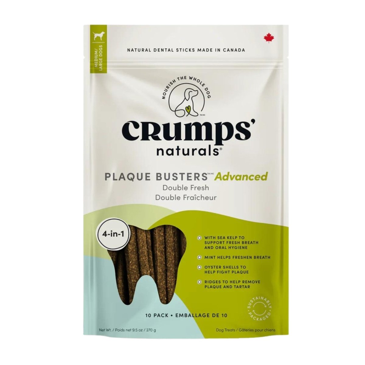 Crumps Naturals Dog 10Pk Plaque Busters Advanced Double Fresh - Pets Perfect