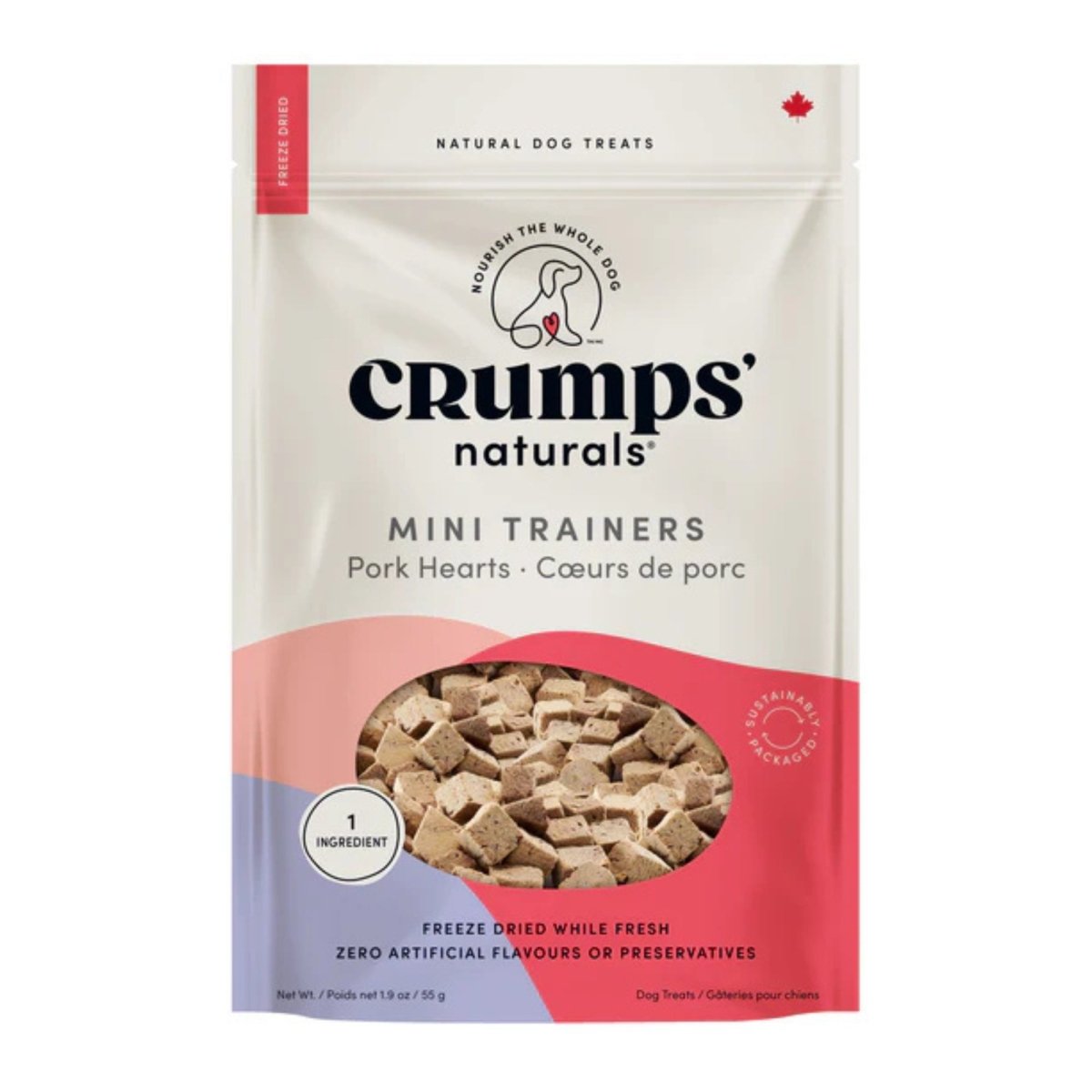 Crumps Dog 1.9oz. Mini Trainers Freeze - dried Pork Hearts - Pets Perfect