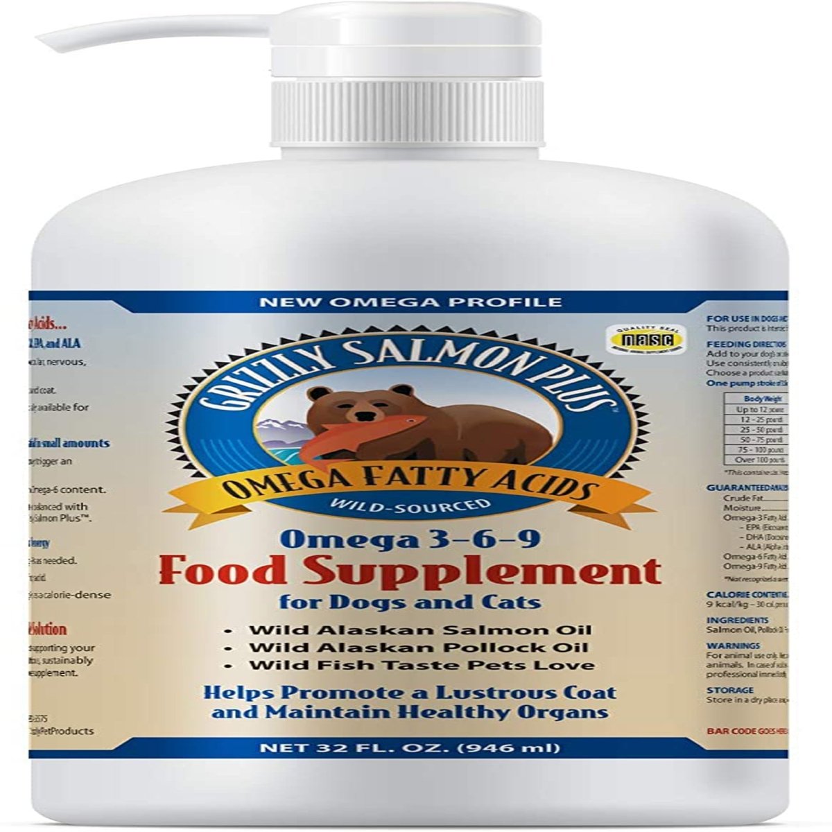 Grizzly Dog Cat Salmon Oil Plus 32oz. - Pets Perfect
