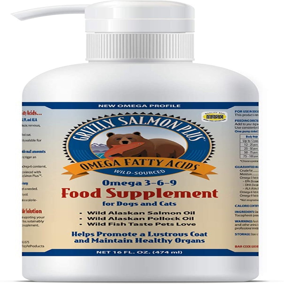 Grizzly Dog Cat Salmon Oil Plus 16oz. - Pets Perfect