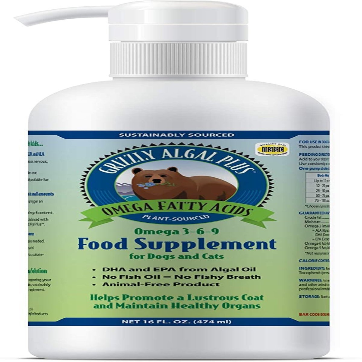 Grizzly Dog Cat Algal Oil Plus 16Oz. - Pets Perfect