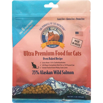 Grizzly Super Foods Oven-Baked Grain-Free Dry Cat Food - Wild Alaskan Salmon, 1 lb
