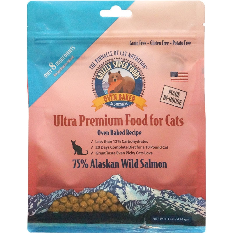 Grizzly Super Foods Oven-Baked Grain-Free Dry Cat Food - Wild Alaskan Salmon, 1 lb