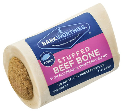 Stuffed shin bone chew with blueberry and cranberry filling visible at center