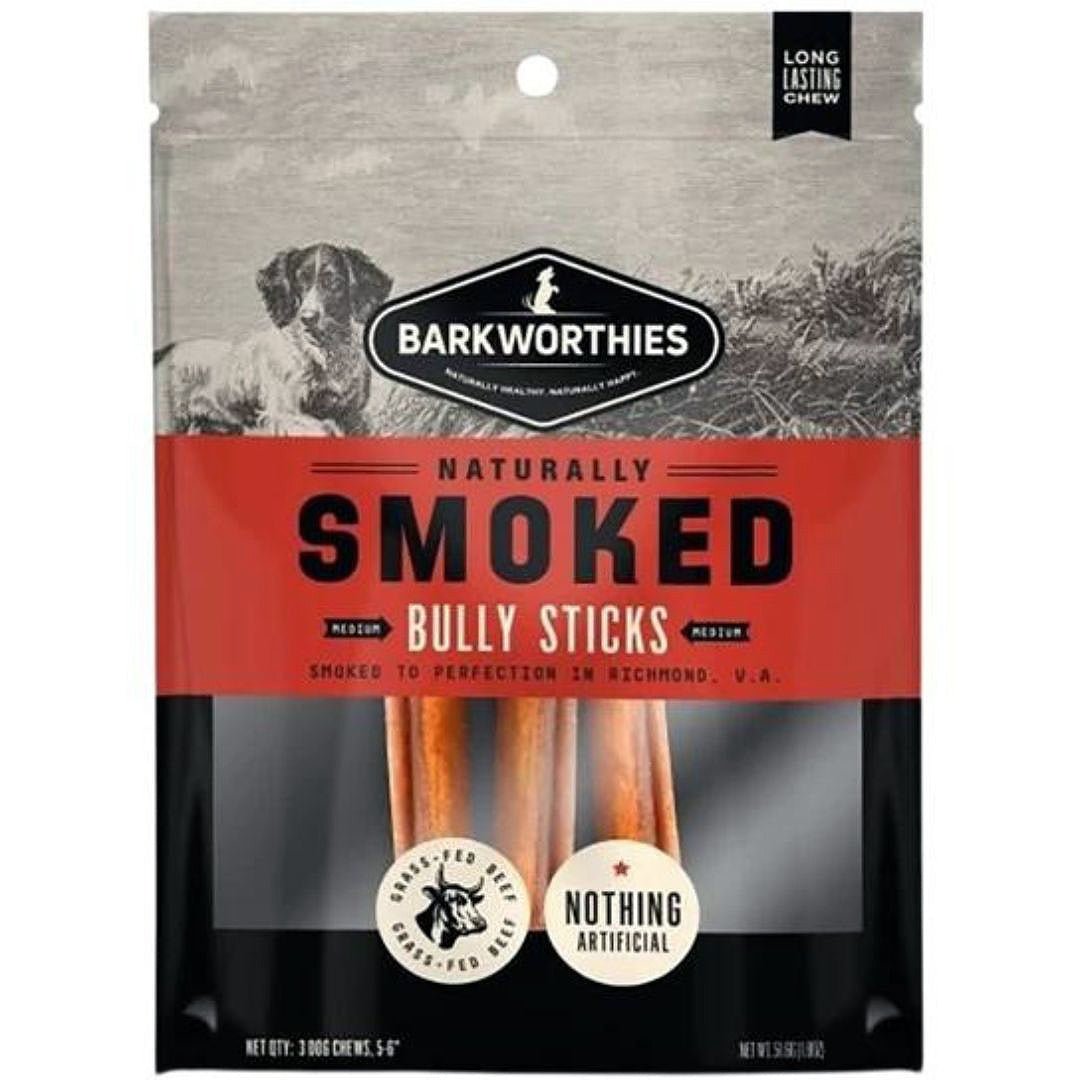 Barkworthies 6" Smoked Bully Sticks – 100% Beef Pizzle | 3 - count - Pets Perfect