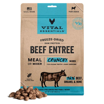 Vital Essentials Dog Freeze Dried Raw Grain Free Beef Entree Nibs 14oz.