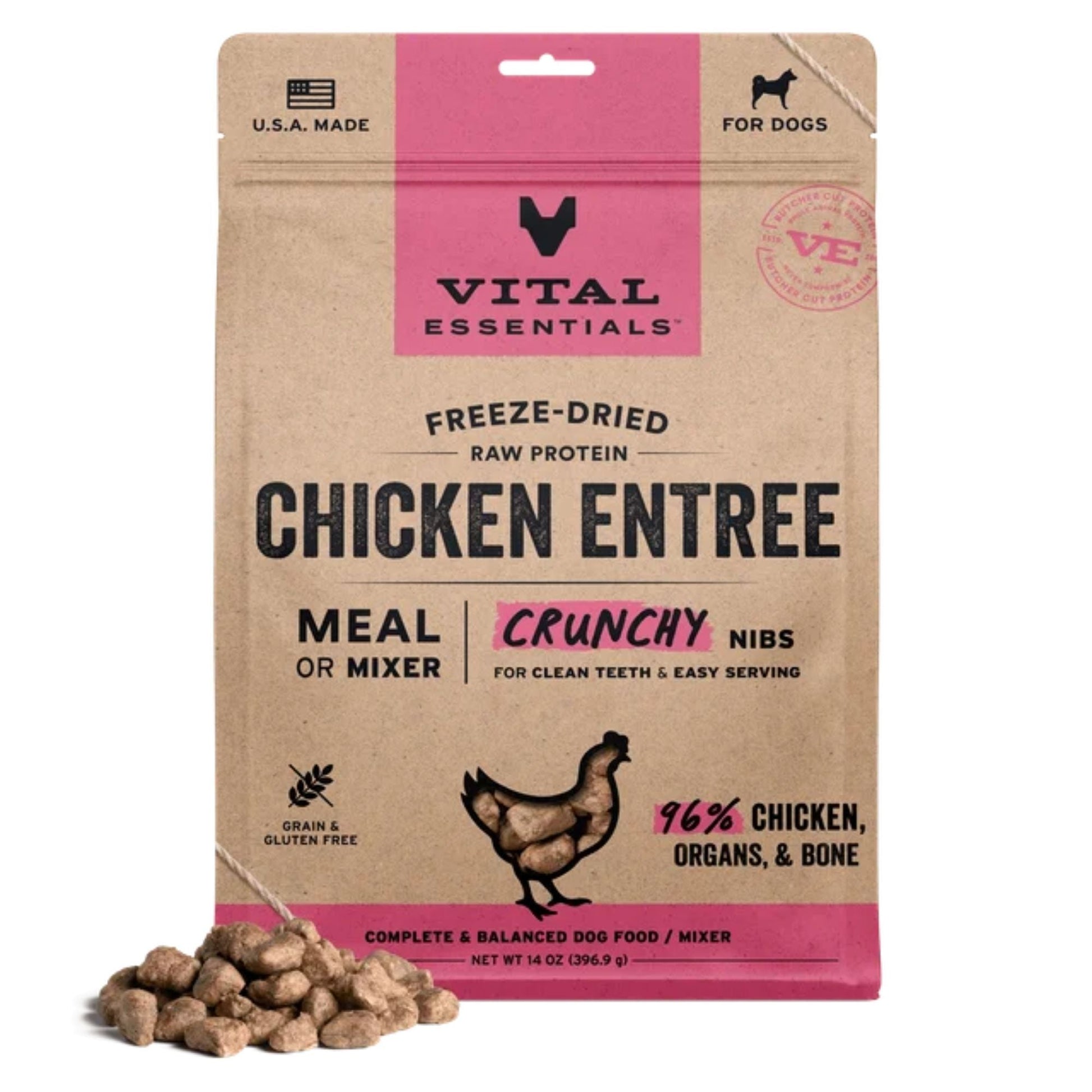 Vital Essentials Dog Freeze-Dried Raw GF Chicken Entree Nibs 14 oz