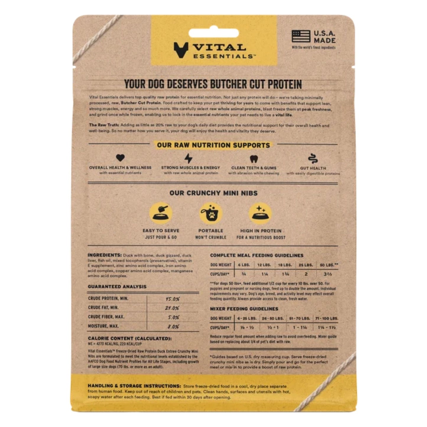 Vital Essentials Dog Freeze-Dried Mini Nibs Duck 14oz.
