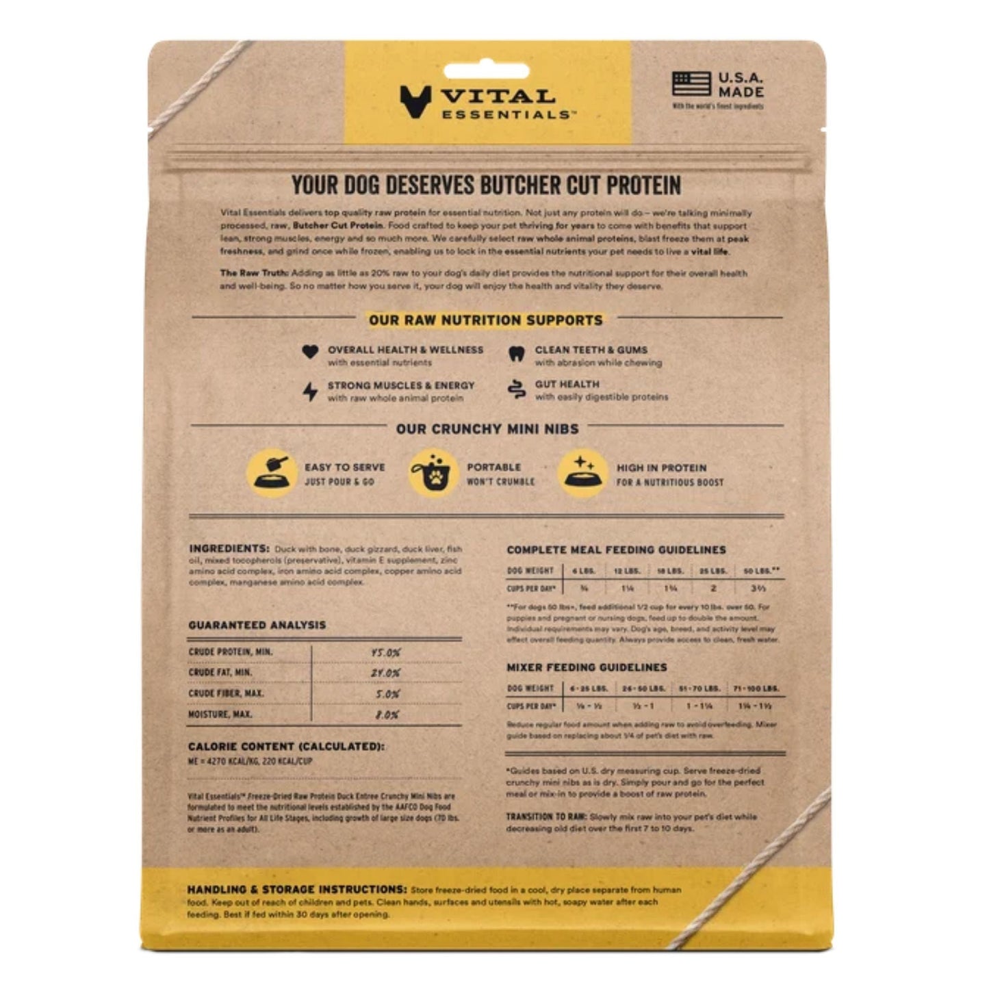 Vital Essentials Dog Freeze-Dried Raw Grain-Free Duck Entree Mini Nibs, 25 oz