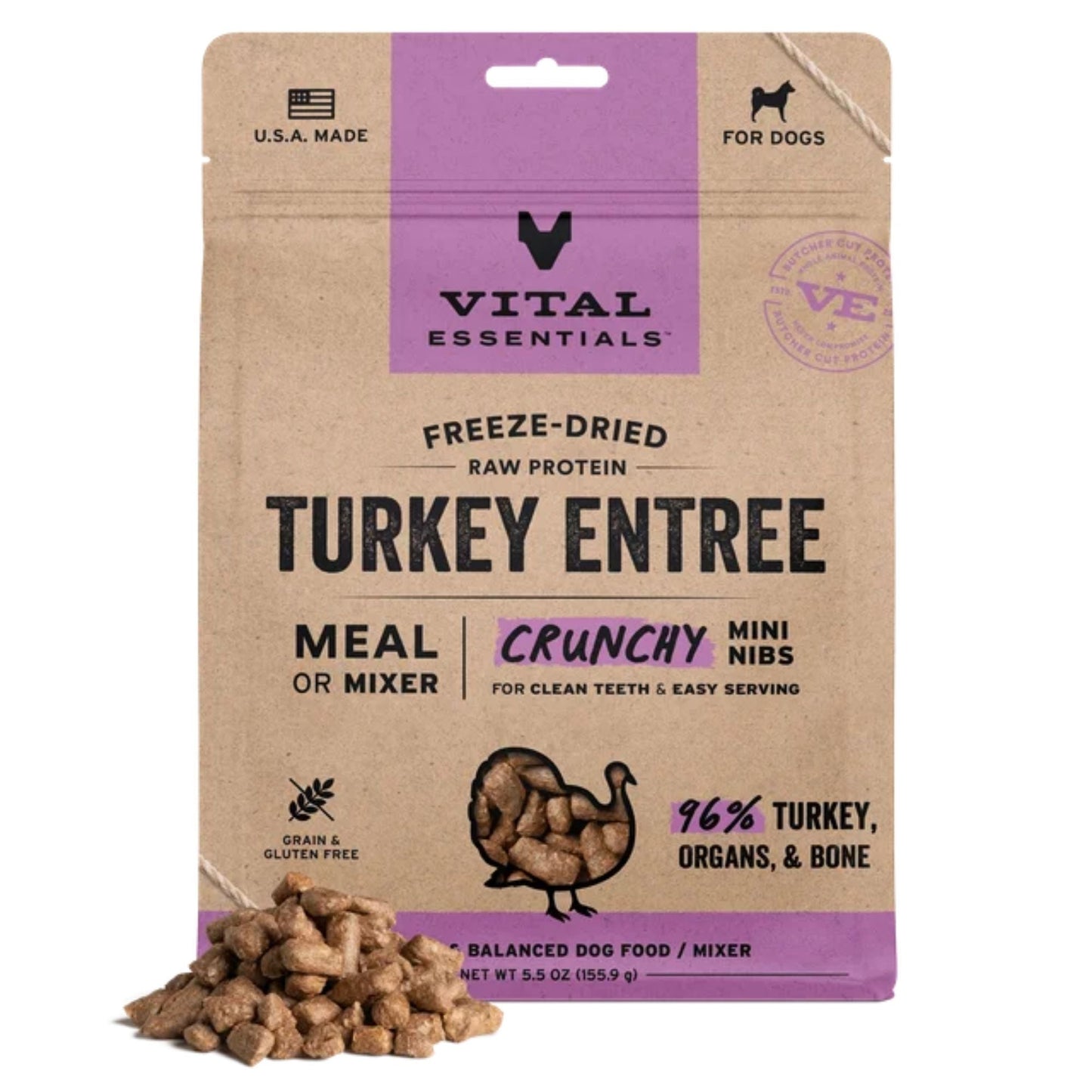 Vital Essentials Dog FD Raw GF Turkey Entree Mini Nibs, 5.5 oz