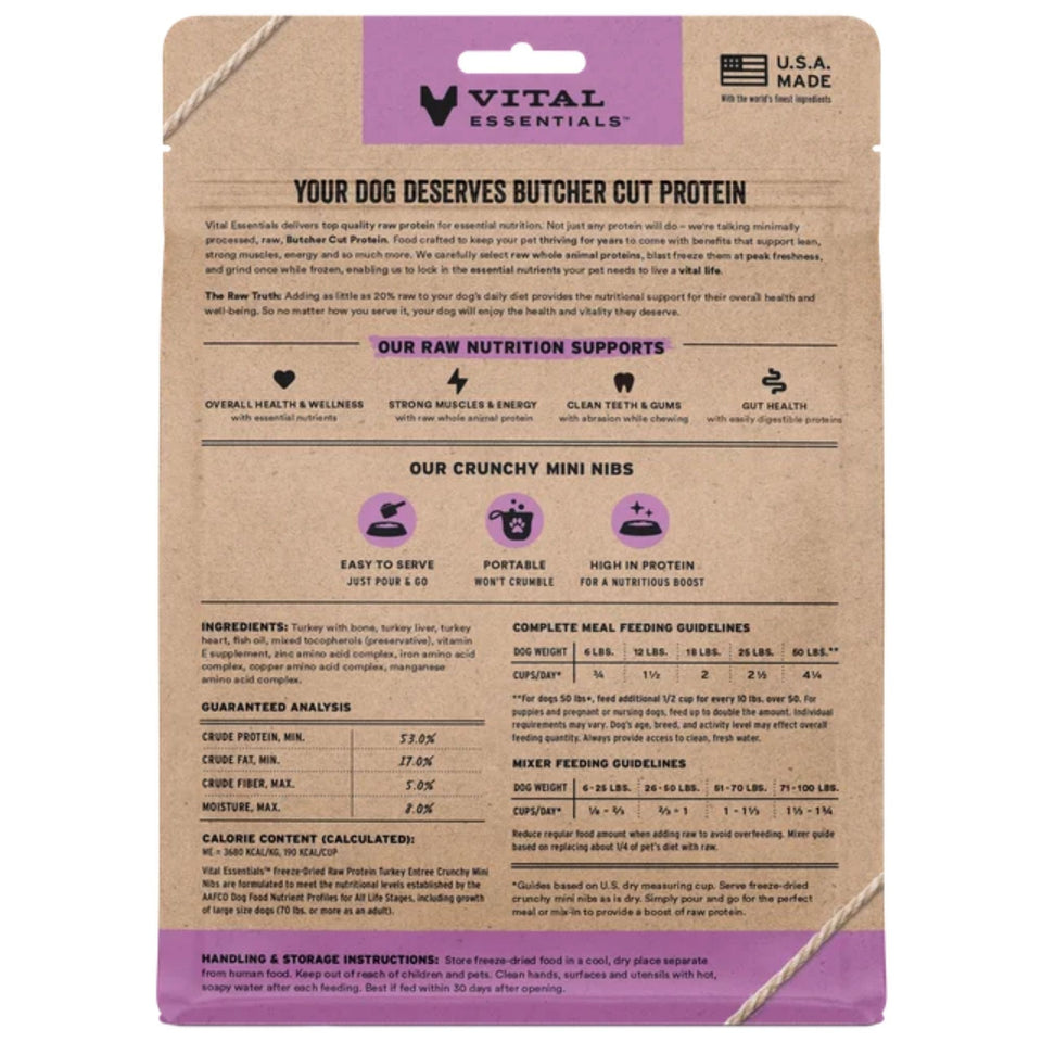 Vital Essentials Dog Freeze-Dried Mini Nibs Turkey 25oz.
