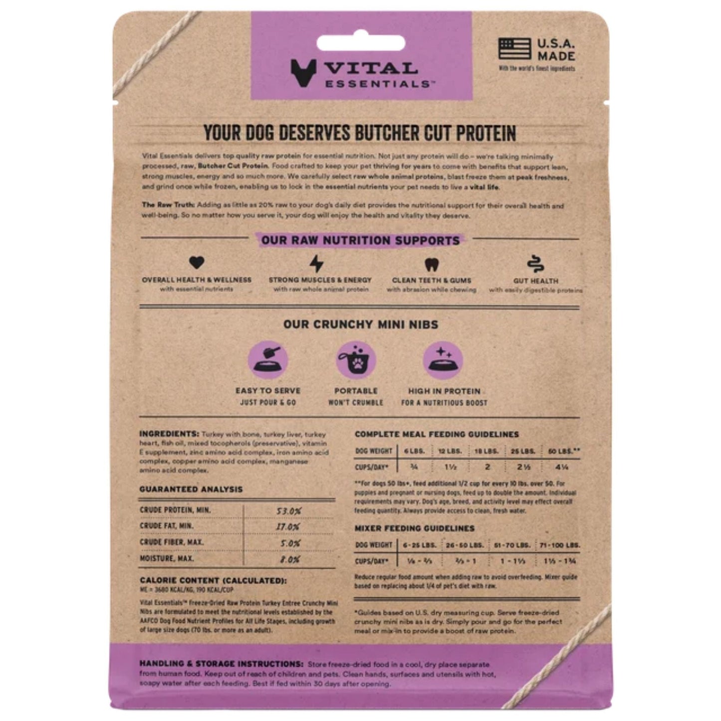 Vital Essentials Dog Freeze-Dried Raw Grain-Free Turkey Entree Mini Nibs, 25 oz