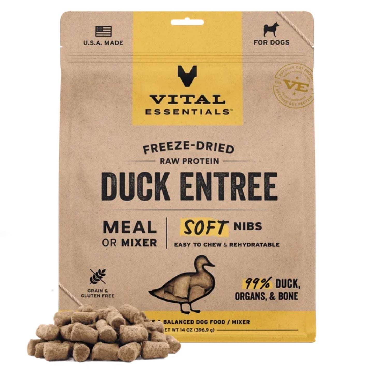 Vital Essentials Dog FD Raw GF Duck Entree & Mixer Soft Nibs, 14 oz
