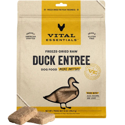 Vital Essentials Dog Freeze-Dried Raw Grain-Free Duck Entree Mini Patties 14 oz