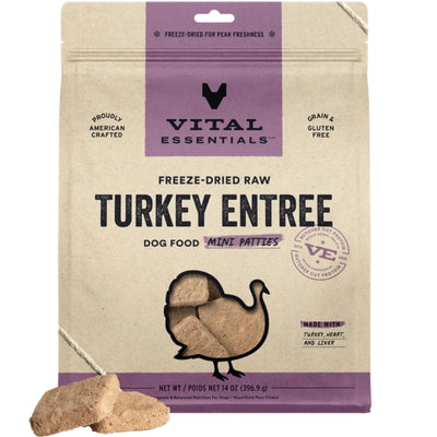 Vital Essentials Dog Freeze-Dried Raw Grain-Free Turkey Entree Mini Patties 14 oz