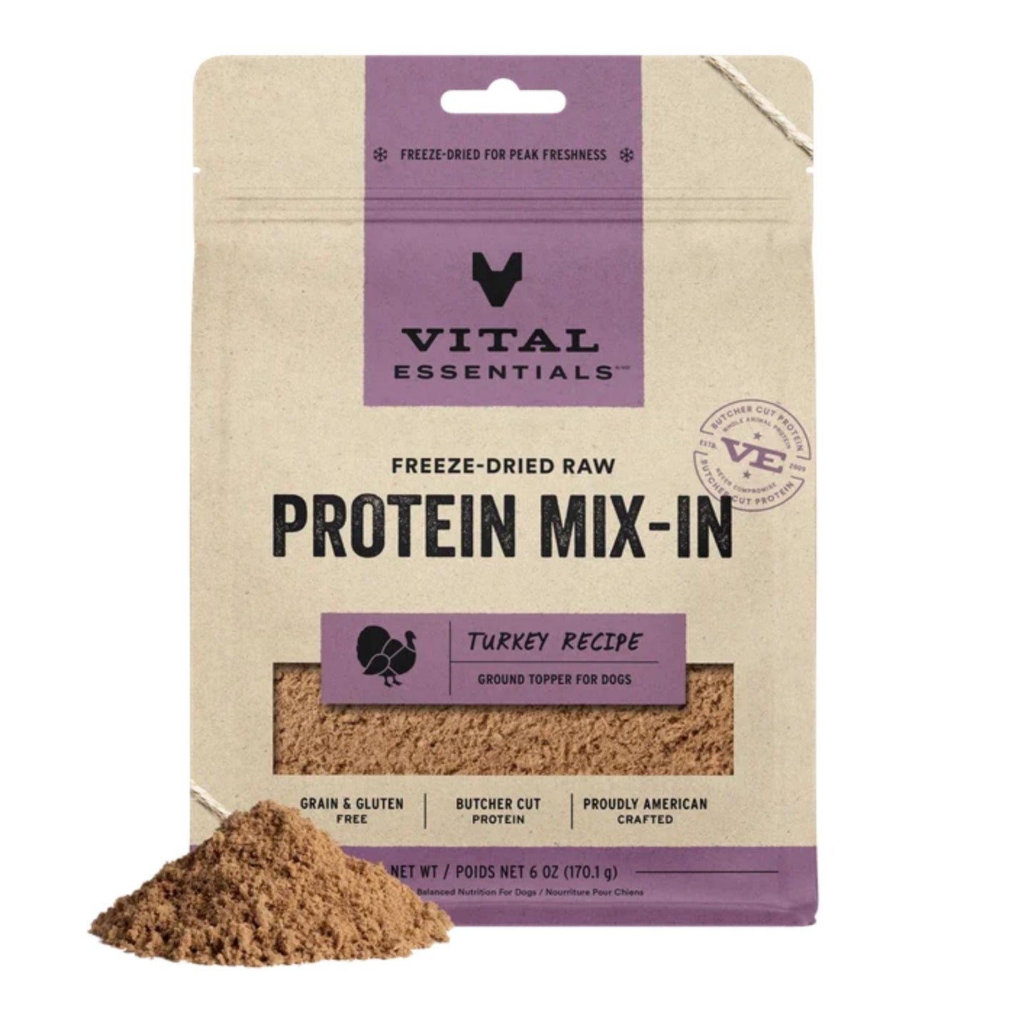 Vital Essentials Dog Freeze-Dried Topper Ground Turkey 6 oz