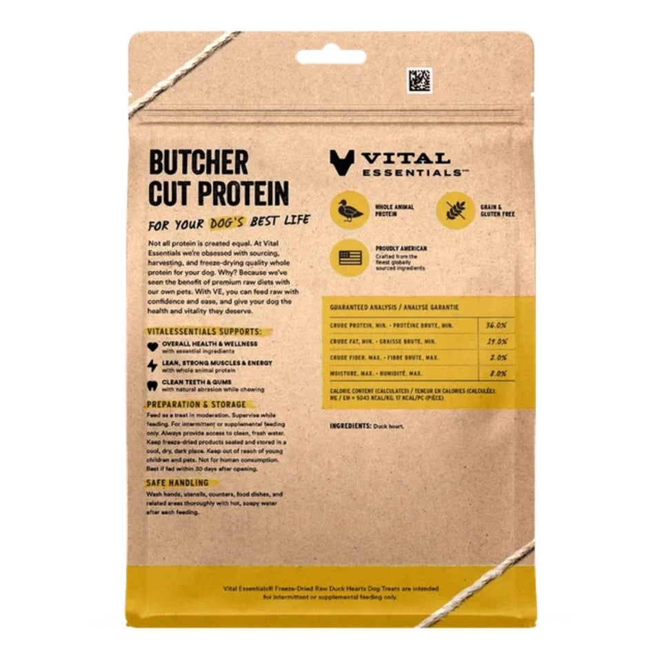 Vital Essentials Dog Freeze Dried Raw Grain Free Duck Hearts Treats 10oz.